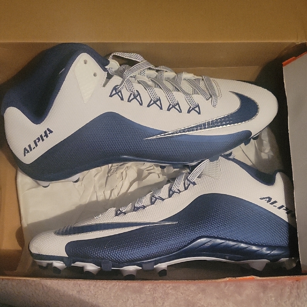 Nike Alpha Cleats in White and Navy